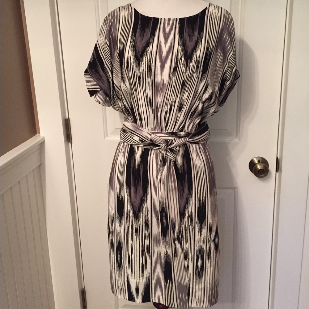ETCETERA DRESS BELTED BLACK WHITE SILK PRINT Size 2